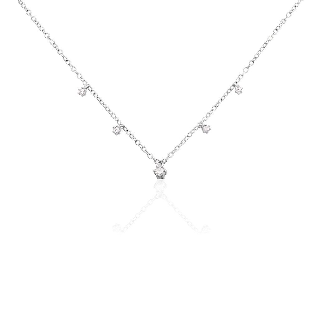 🦚 LUZ Damen Collier Silber 925 Zirkonia Weiß 0,480 ct Kreis B 1,7 mm, Collier mit Stein