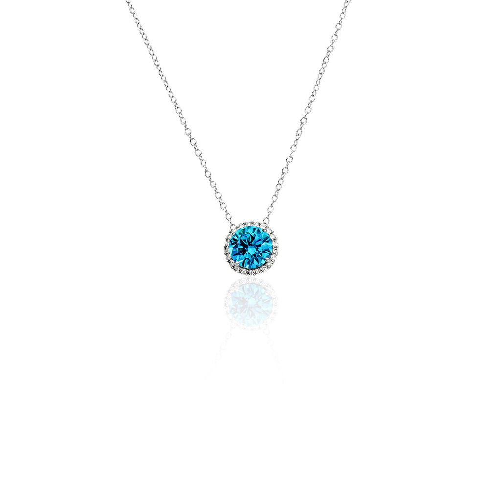 🦚 CAMILLA Damen Collier Silber 925 Zirkonia Blau 2,98 ct Kreis, Collier mit Stein