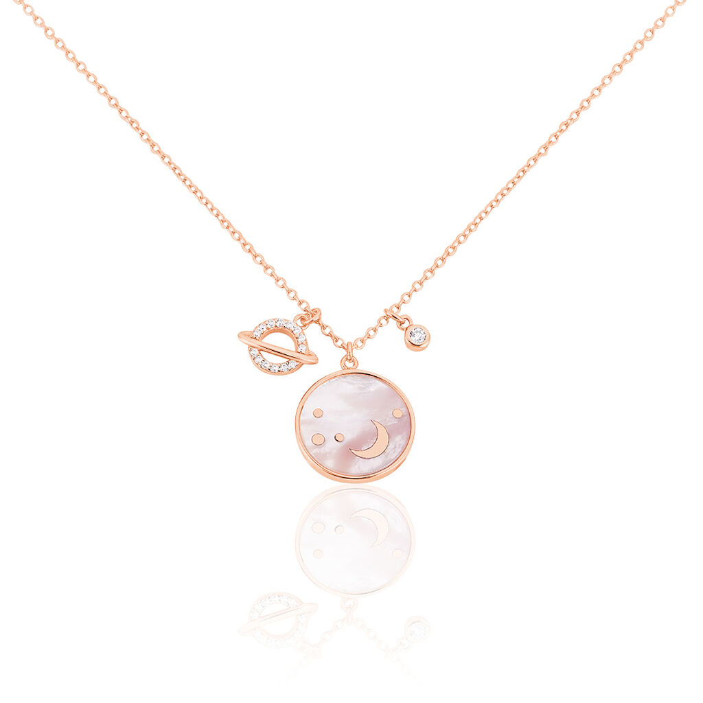 🦚 NEDELINA Damen Collier Silber rosevergoldet 925 Perlmutt Weiß Kreis, Collier mit Stein