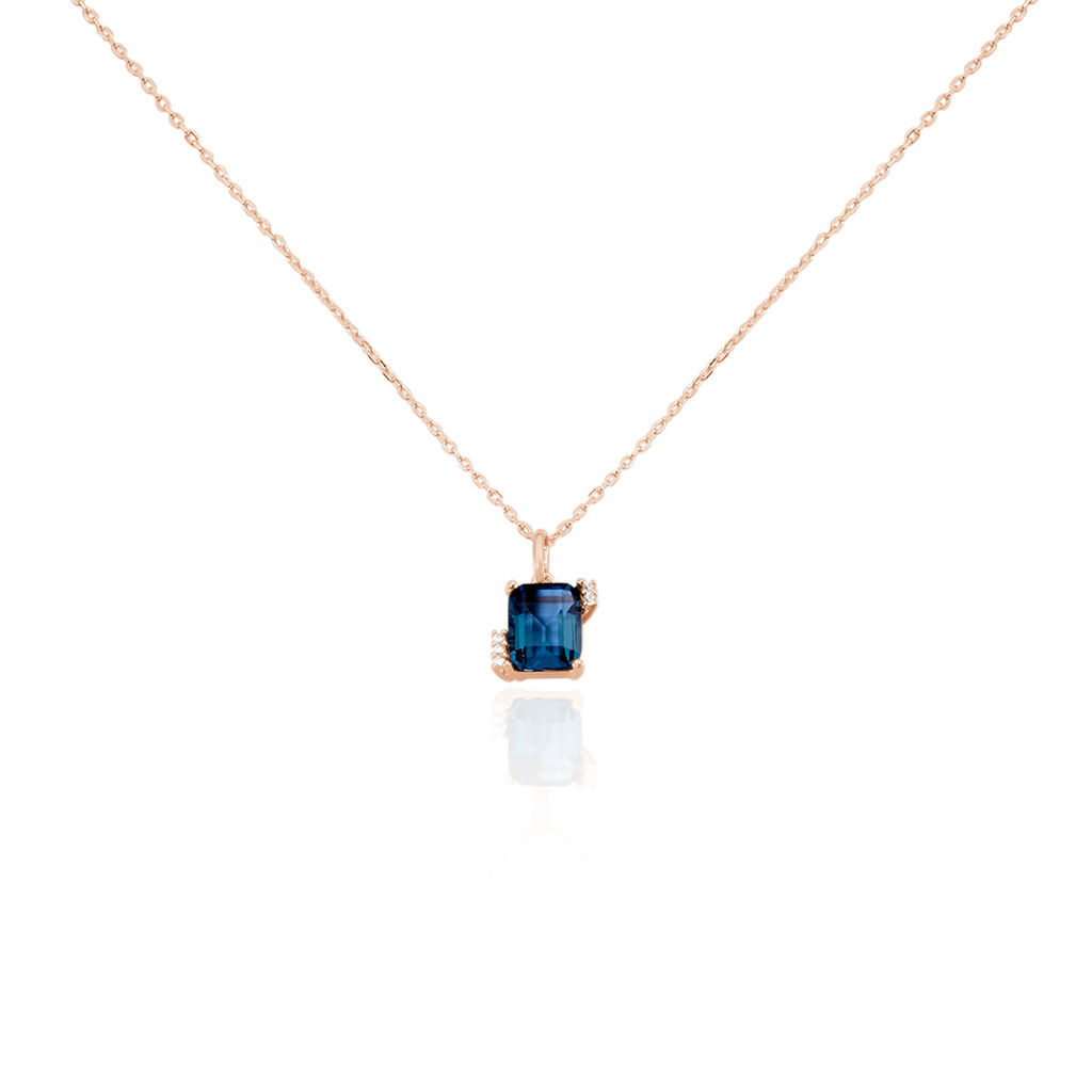 🦚 SEVERKA Damen Collier Silber rosevergoldet 925 Glas Londonblau Rechteckig, Collier mit Stein