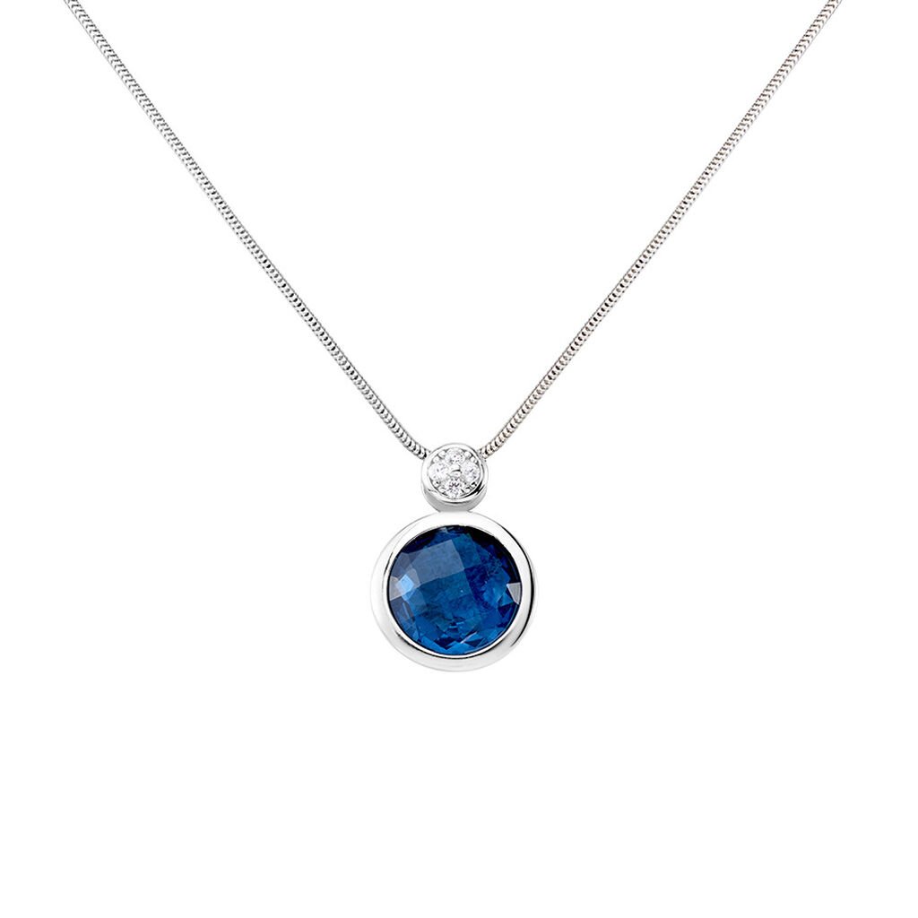 🦚 Walya Damen Collier Silber 925 Glas Blau Kreis, Collier mit Stein
