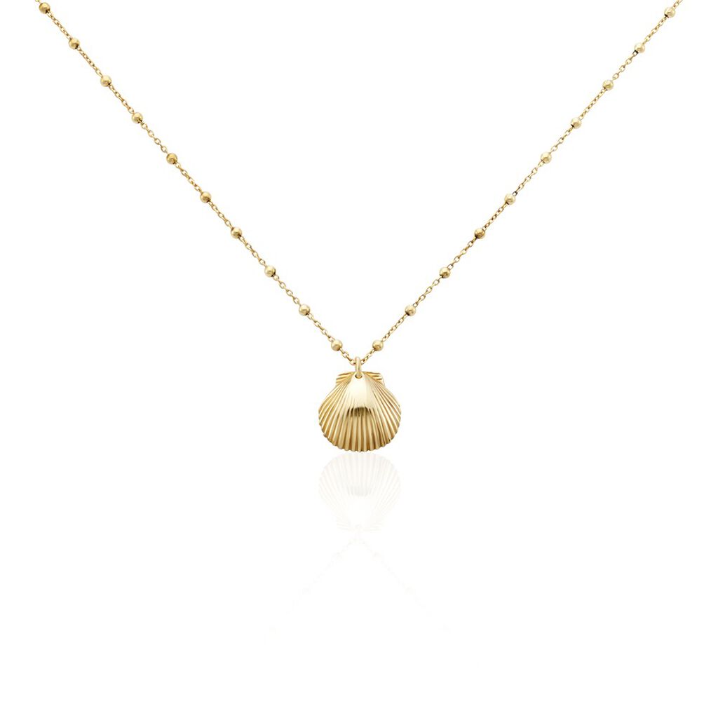 🦚 WERITA Damen Collier Silber vergoldet 925 Muschel B 0,8 mm, Collier ohne Stein
