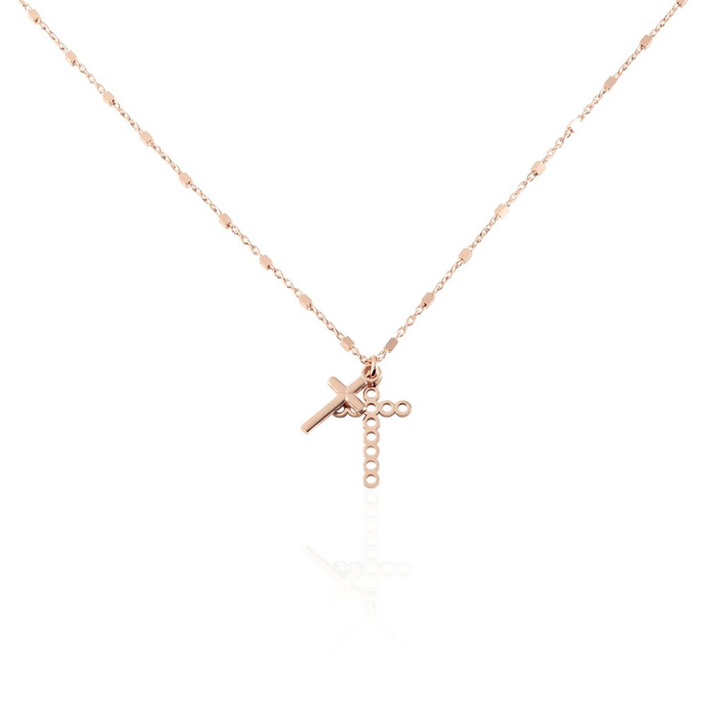 🦚 BORIANA Damen Collier Silber rosevergoldet 925 Religiöses Kreuz, Collier ohne Stein