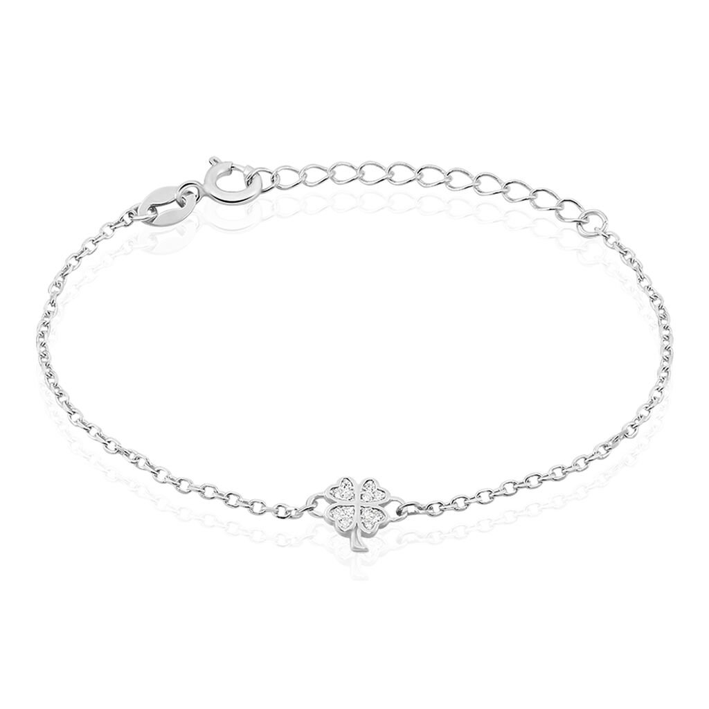🦚 DONNIKA Kinder Armband Silber 925 Zirkonia Weiß 0,1 ct Talisman Kleeblatt, Armband mit Stein