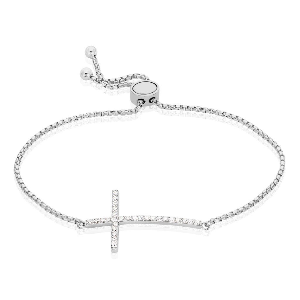 🦚 KIMBA Damen Armband Silber 925 Zirkonia Weiß Religiöses Kreuz, Armband mit Stein