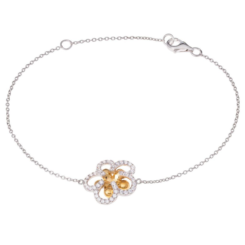 🦚 KATINA Damen Armband Silber Bicolor 925 Zirkonia Weiß Blume, Armband mit Stein