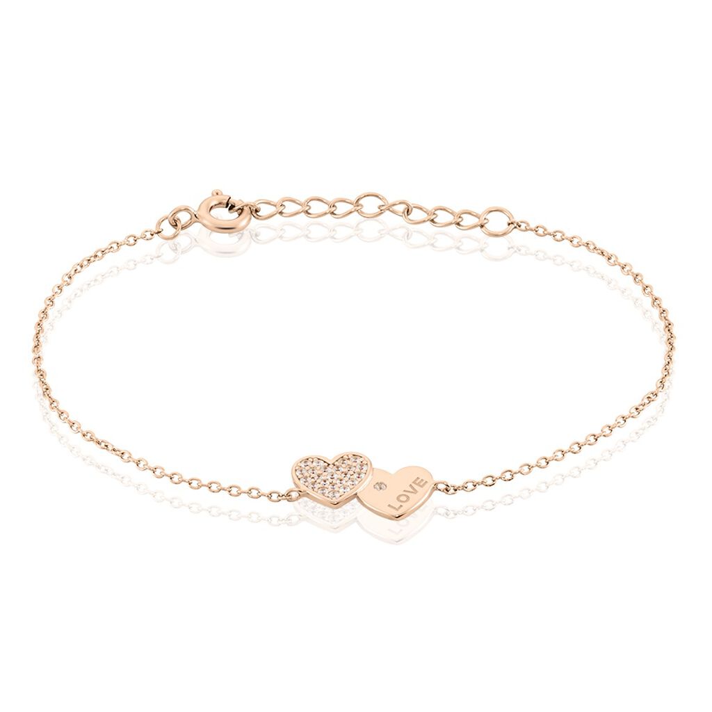 🦚 DORY Damen Armband Silber rosevergoldet 925 Zirkonia Weiß Doppelherz, Armband mit Stein