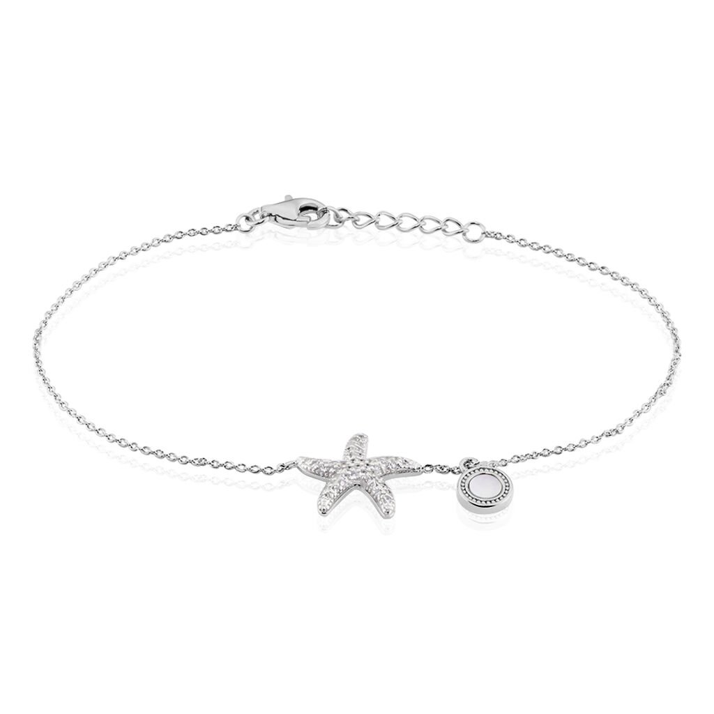🦚 ZVEZDALINA Damen Armband Silber 925 Perlmutt Perlmutt Seestern B 1,1 mm, Armband mit Stein