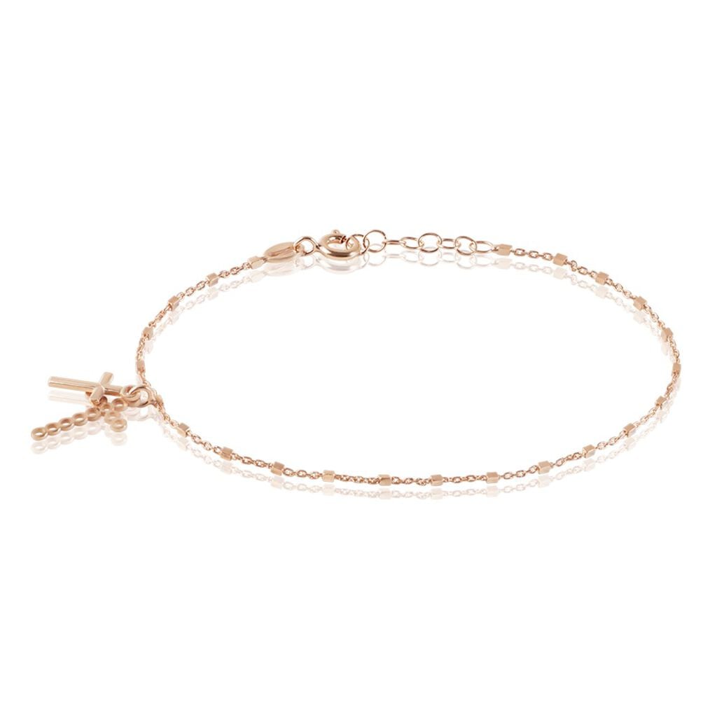 🦚 BORIANA Damen Armband Silber rosevergoldet 925 Religiöses Kreuz B 1 mm, Armband ohne Stein