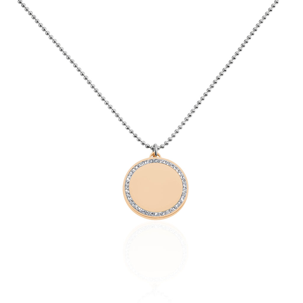 🦚 GODINA 1 Damen Collier Edelstahl Bicolor Strass Weiß Kreis B 1,6 mm, Collier mit Stein