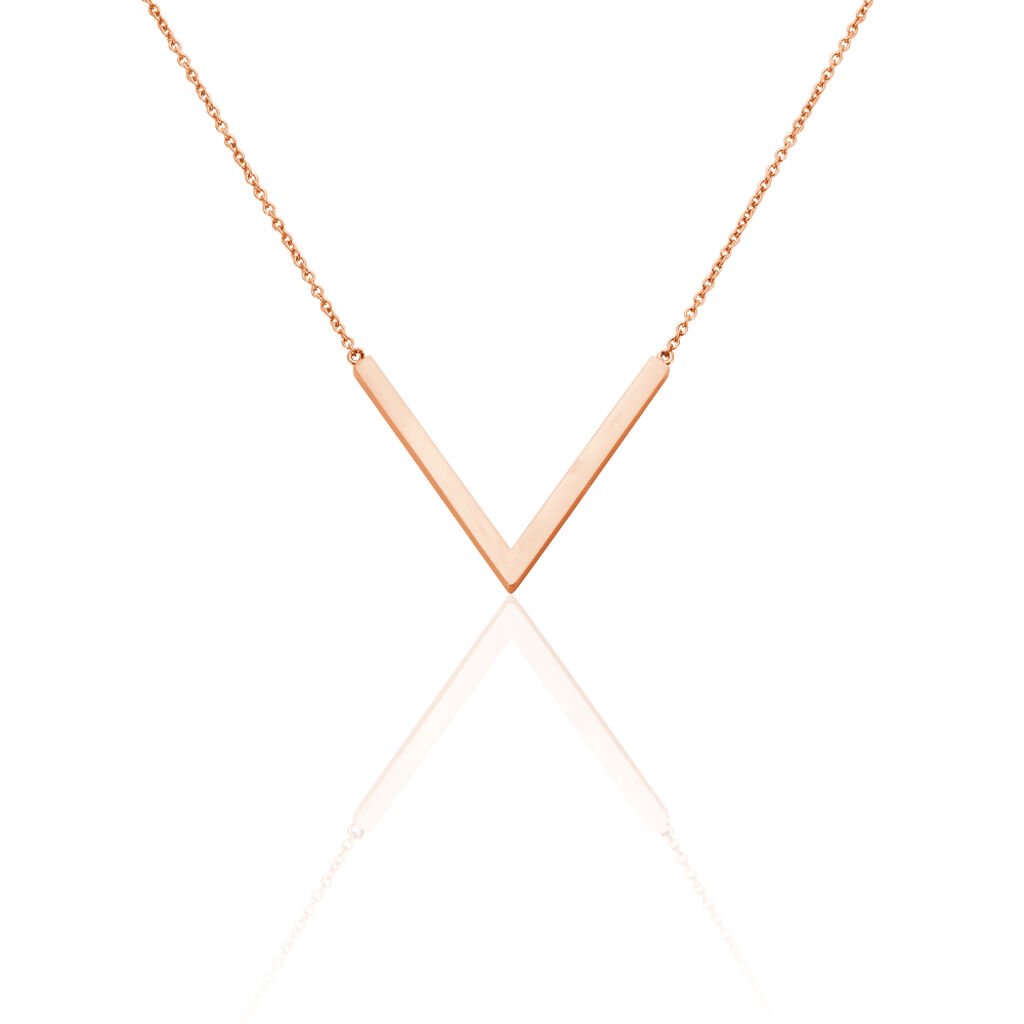 🦚 MASTIKA Damen Collier Edelstahl rosevergoldet Buchstabe V, Collier ohne Stein