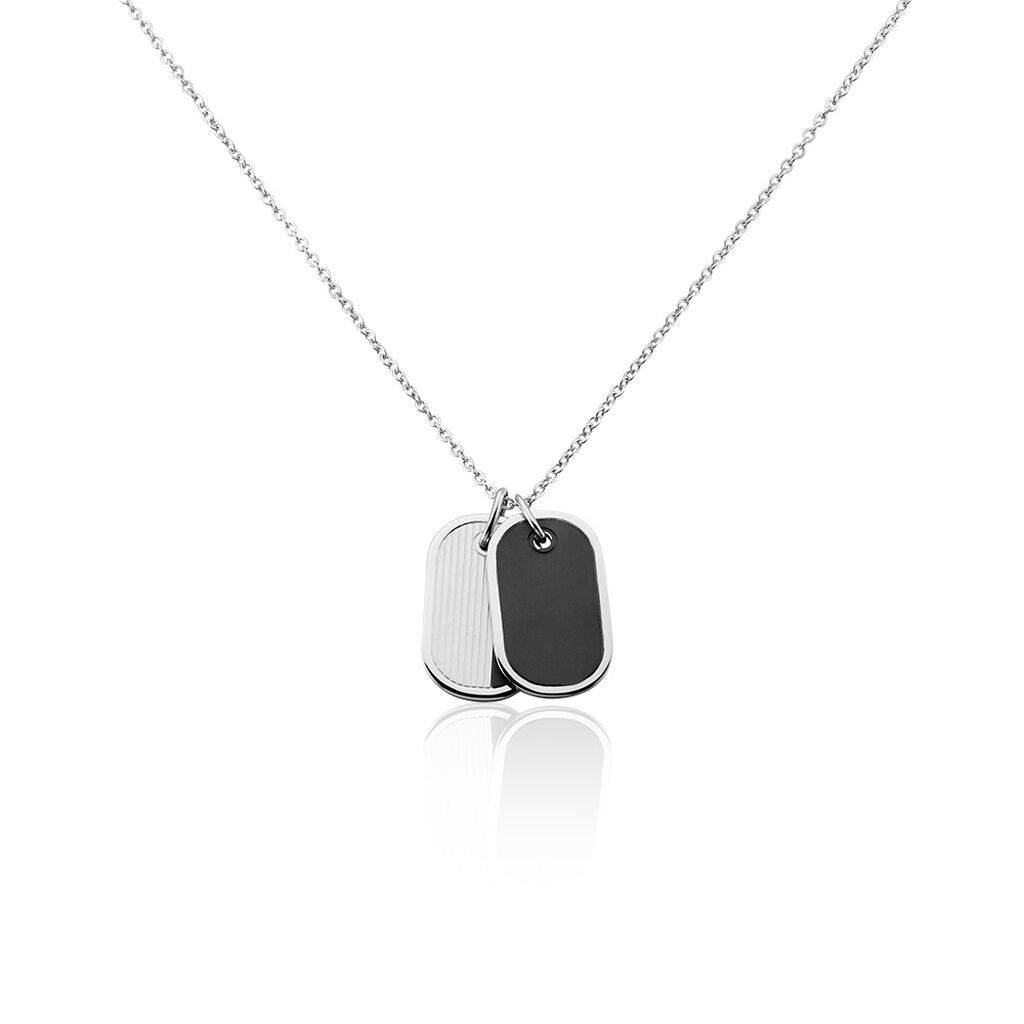 🦚 Herren Kette Edelstahl Bicolor Silber/Schwarz Rechteckig, Kette ohne Stein