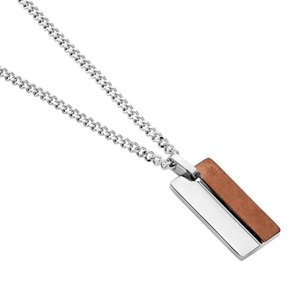 🦚 DANIEL Herren Collier Edelstahl Dunkelbraun Rechteckig, Collier ohne Stein