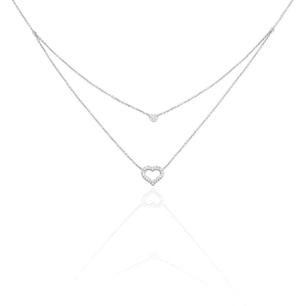 🦚 HERZ Damen Collier Weißgold 375 (9 Karat) Diamant Weiß 0,02 ct Doppelherz, Collier mit Stein