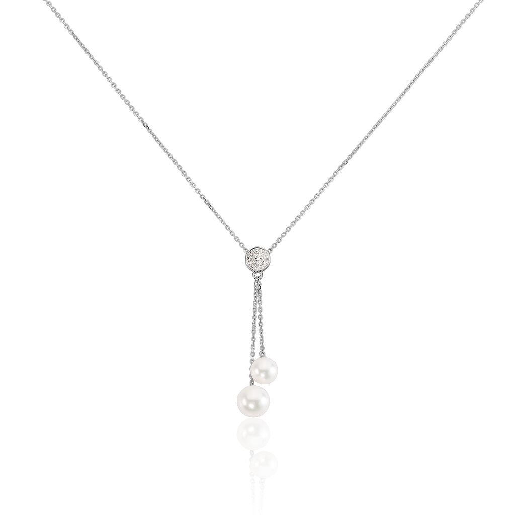 🦚 RITA 3 Damen Collier Weißgold 375 (9 Karat) Zuchtperle Perlmutt Ball, Collier mit Stein