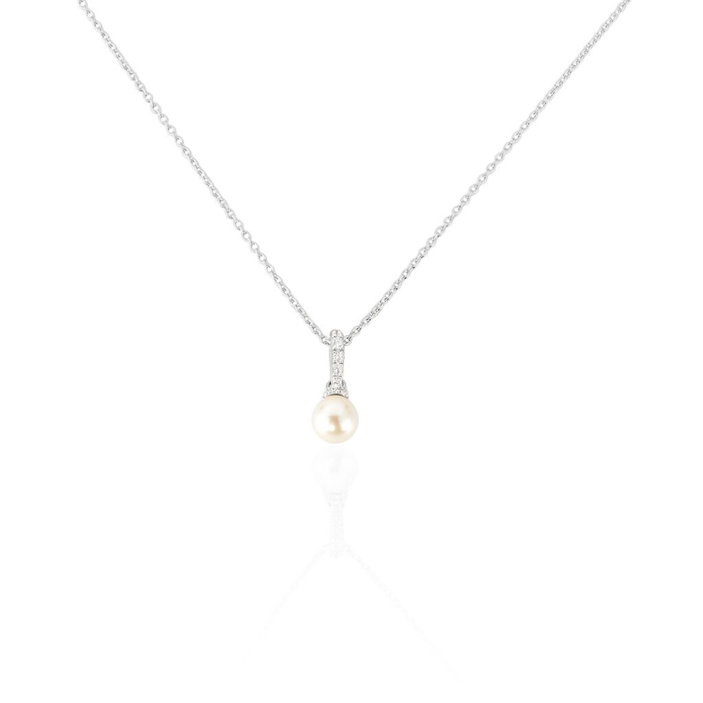 🦚 ANGELA Damen Collier Silber 925 Zuchtperle Perlmutt, Collier mit Stein