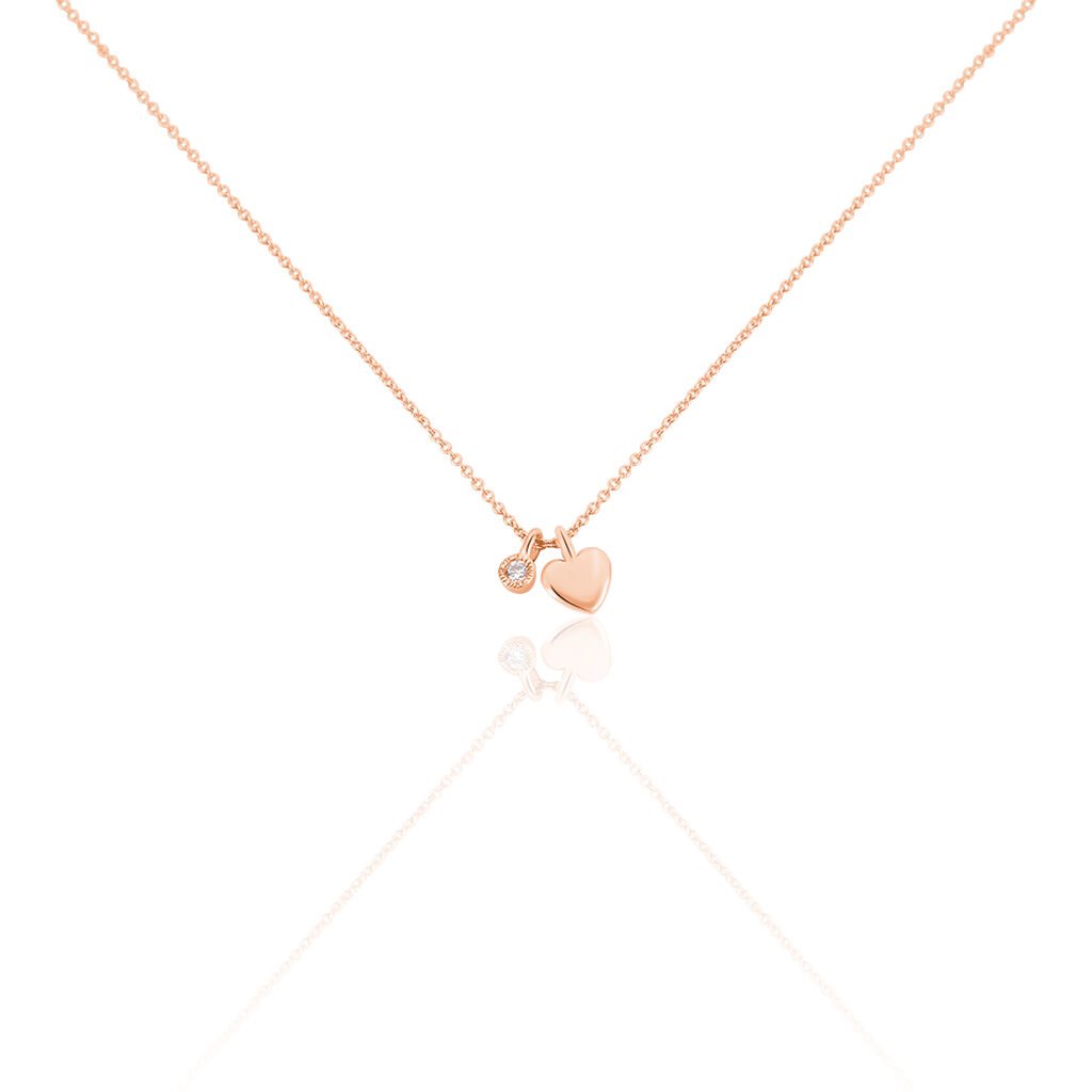 🦚 VOJNA 2 Damen Collier Silber rosevergoldet 925 Zirkonia Weiß 0,12 ct Herz, Collier mit Stein