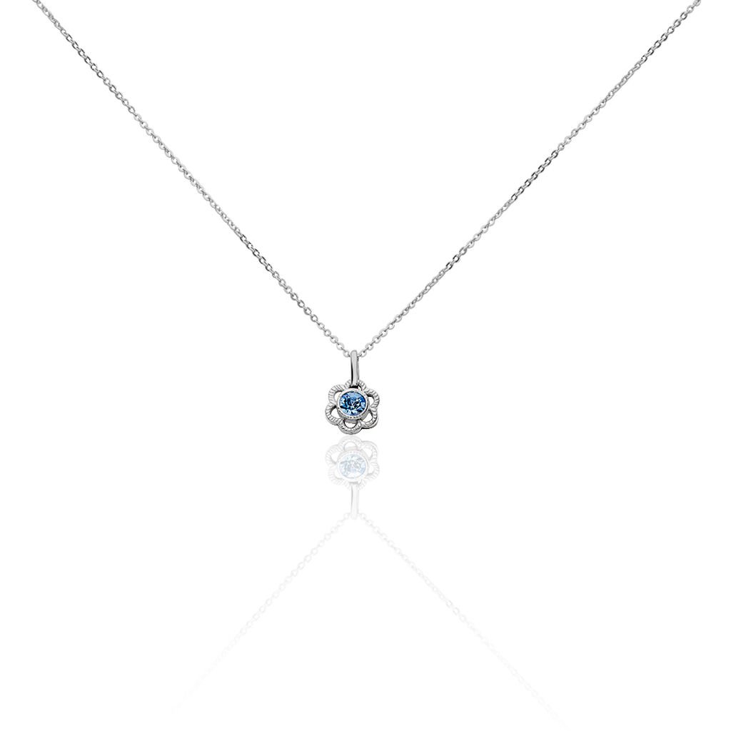 🦚 LONE Kinder Collier Silber 925 Glas Blau Blume, Collier mit Stein