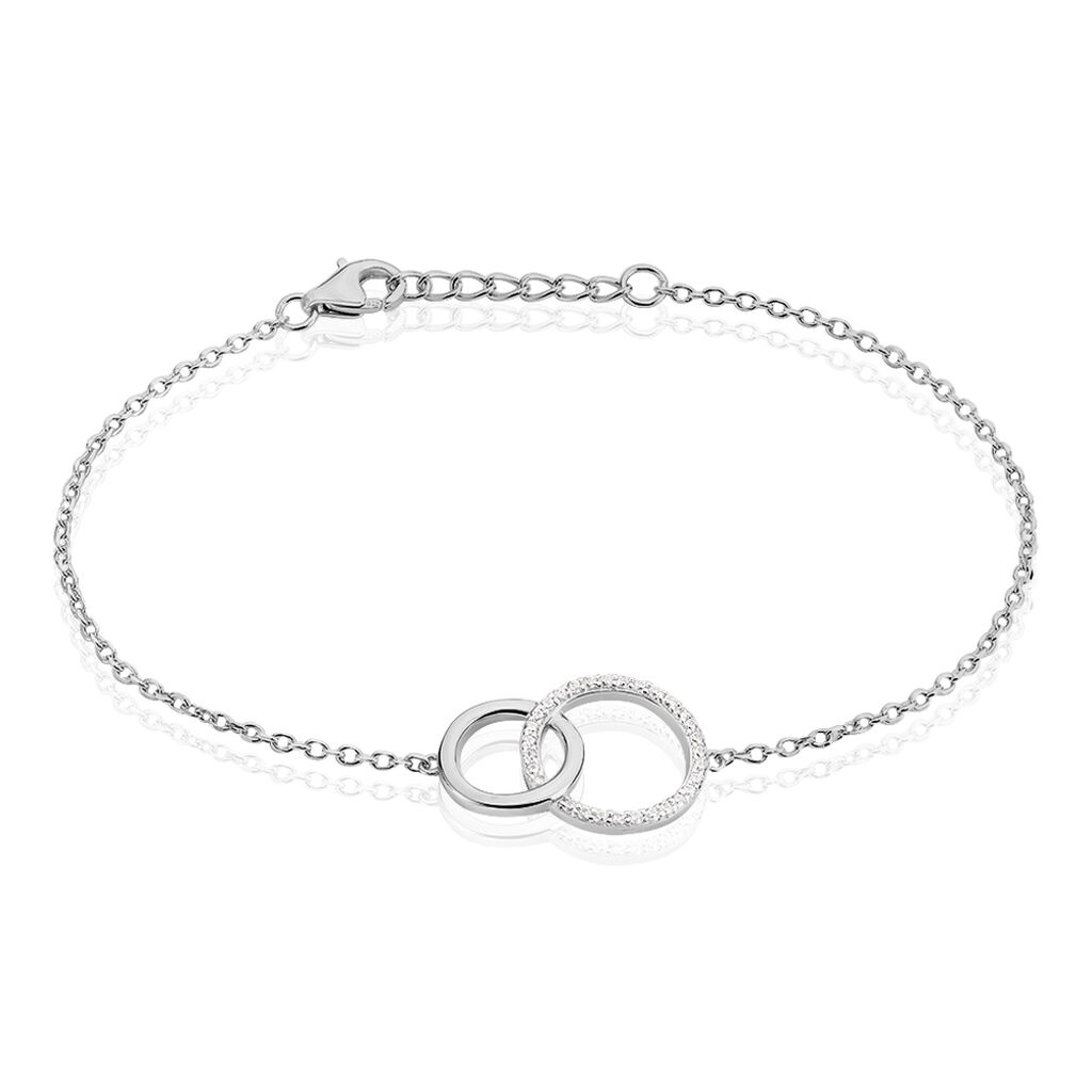 🦚 VALERIA Damen Armband Silber 925 Zirkonia Weiß Doppelkreis, Armband mit Stein