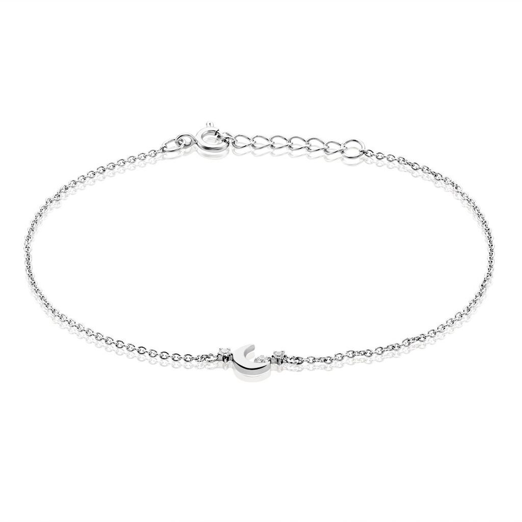 🦚 MADINA Damen Armband Silber 925 Zirkonia Weiß 0,09 ct Mond B 2 mm, Armband mit Stein