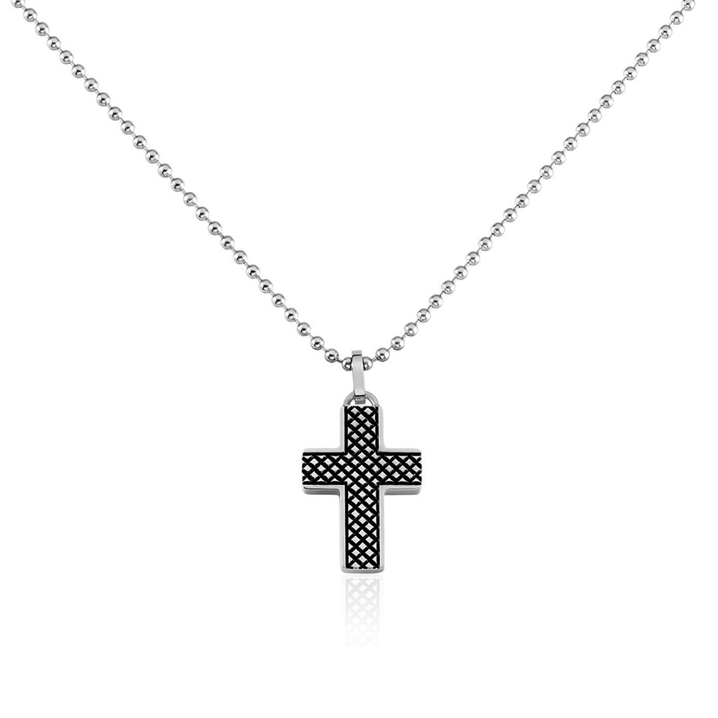 🦚 OV OZDEN Herren Collier Edelstahl Bicolor Religiöses Kreuz B 2 mm, Collier ohne Stein