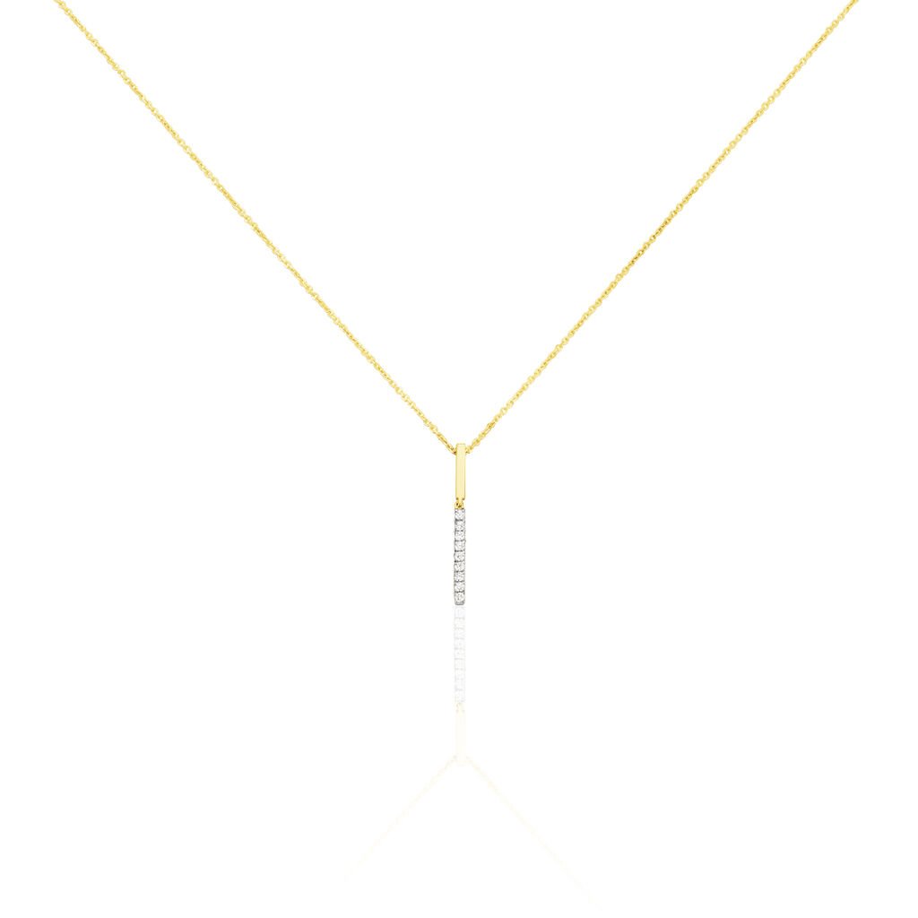 🦚 LINE 2 Damen Collier Gold Bicolor 375 (9 Karat) Diamant Weiß 0,08 ct Balken, Collier mit Stein