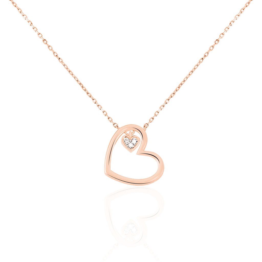 🦚 HERZ Damen Collier Rosegold 375 (9 Karat) Diamant Weiß 0,020 ct Herz, Collier mit Stein