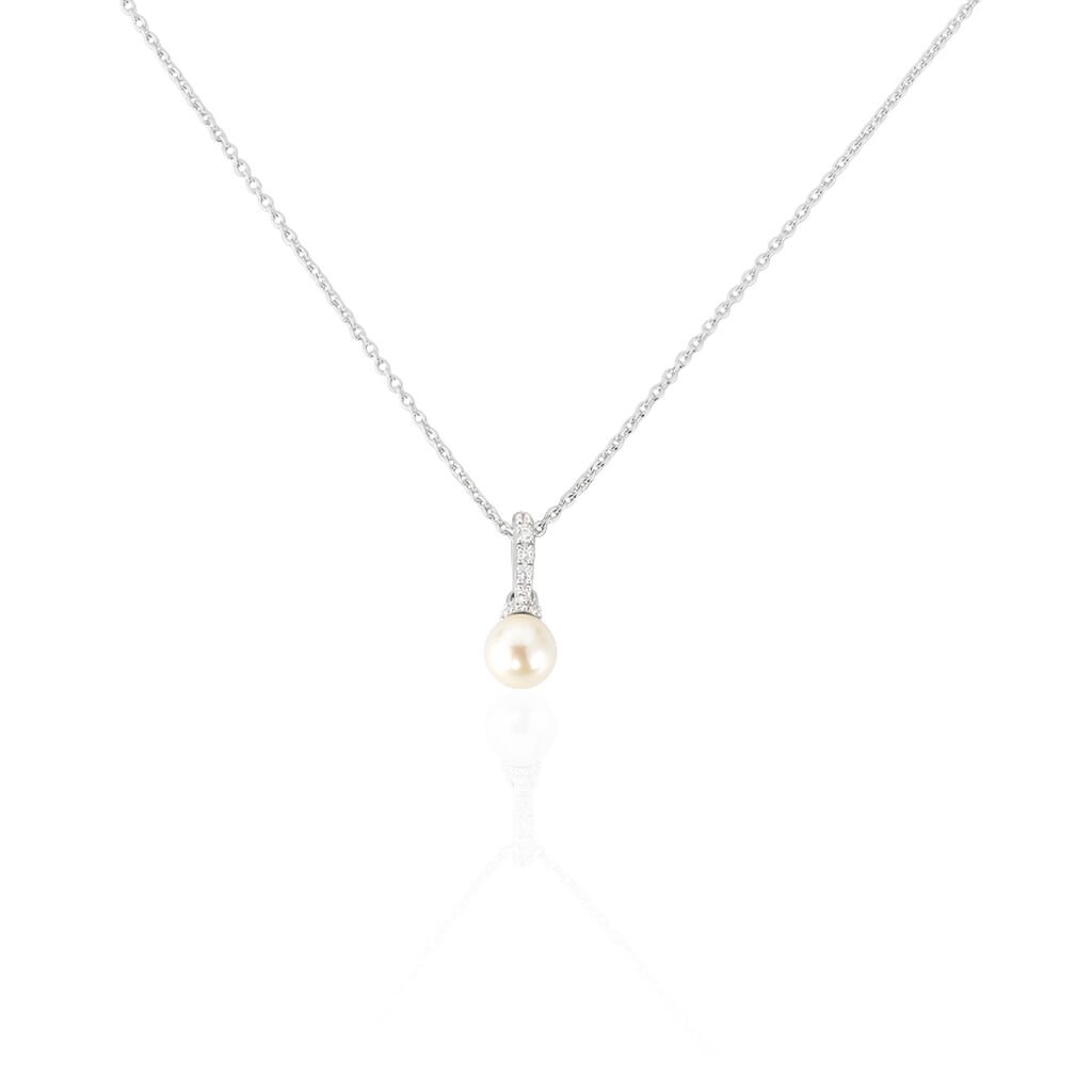 🦚 ANGELA Damen Collier Silber 925 Zuchtperle Perlmutt, Collier mit Stein