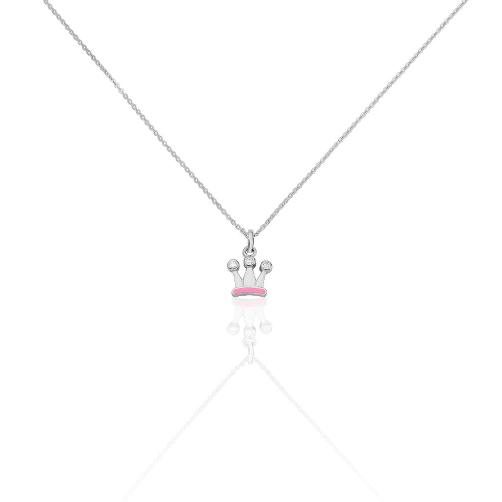 🦚 VILJA KRONE Kinder Collier Silber 925 Zirkonia Weiß - Figur Krone, Collier mit Stein