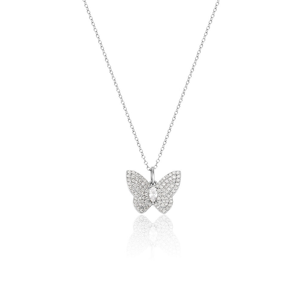🦚 SUNA Damen Collier Silber 925 Zirkonia Weiß 0,34 ct Schmetterling, Collier mit Stein