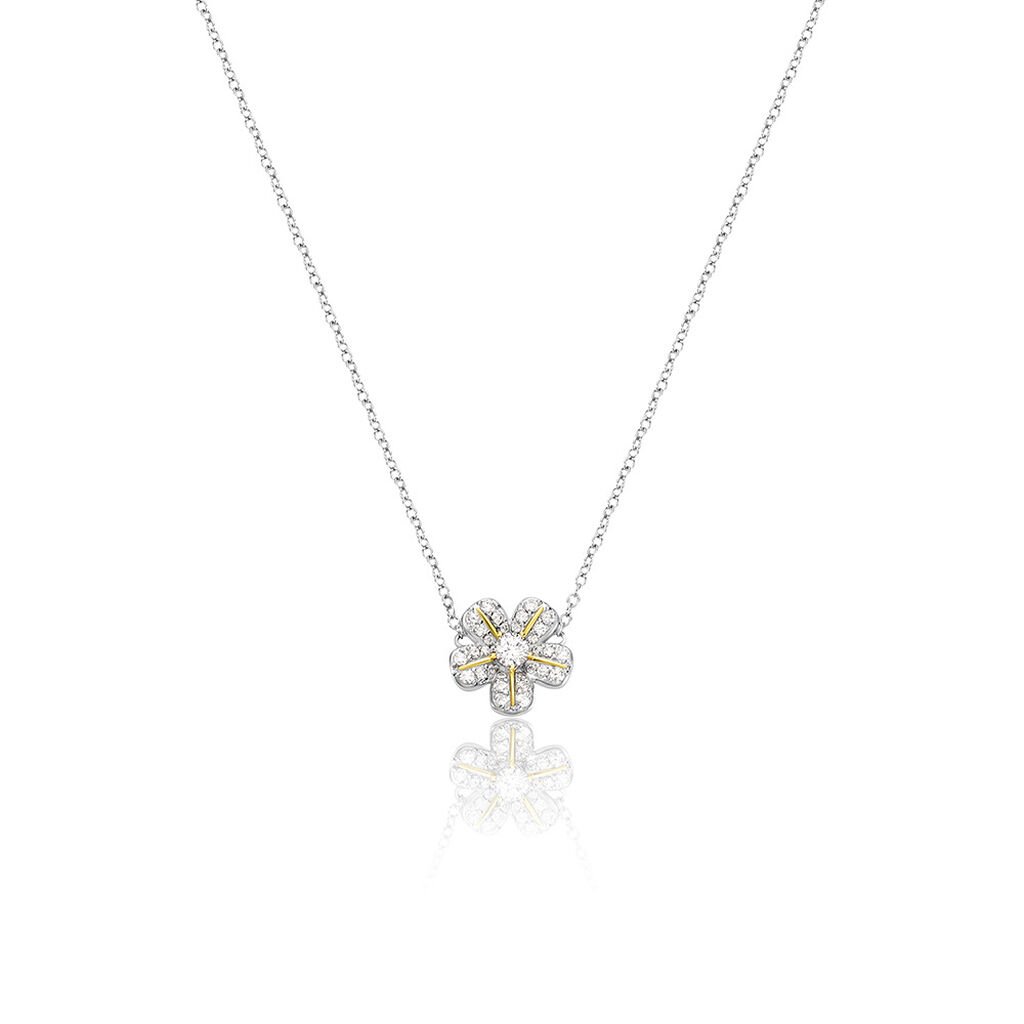 🦚 DANNA Damen Collier Silber Bicolor Gelb/Silber 925 Zirkonia Weiß 0,27 ct Blume, Collier mit Stein
