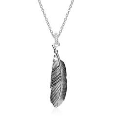 🦚 Kette Feder aus Edelstahl mit schwarzen Zirkonia