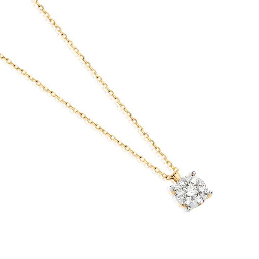 🦚 PETALI Damen Collier Gold 585 (14 Karat) Diamant Weiß 0,120 ct Kreis, Collier mit Stein
