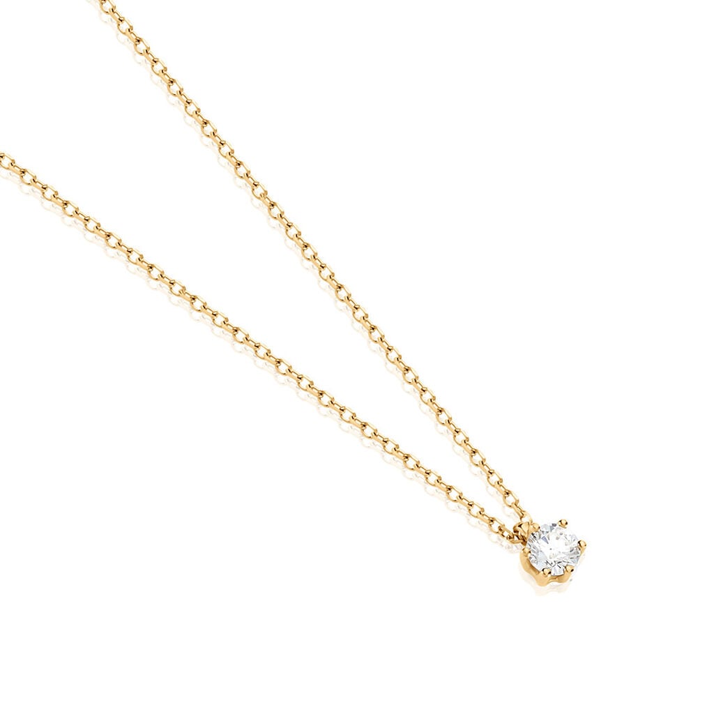 🦚 Sonate Damen Collier Gold 585 (14 Karat) Synthetischer Diamant Weiß 0,16 ct, Collier mit Stein