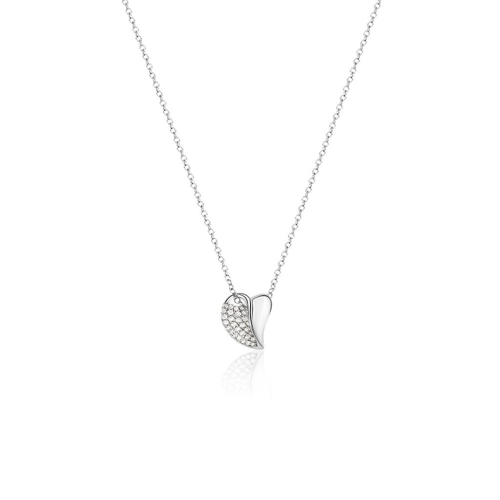 🦚 KALI Damen Collier Silber 925 Zirkonia Weiß 0,24 ct Blatt, Collier mit Stein