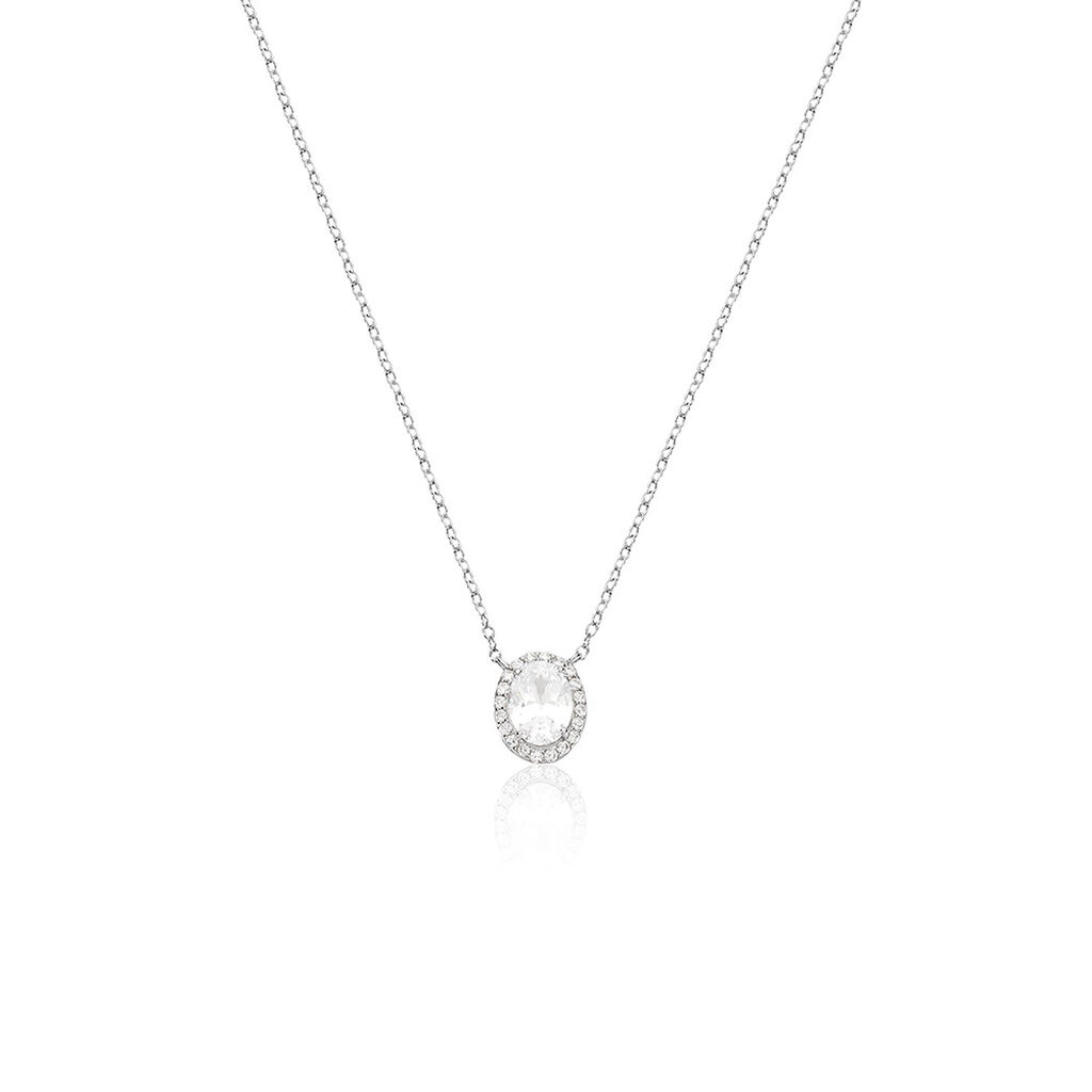 🦚 AMINA Damen Collier Silber 925 Zirkonia Weiß 1,8 ct Oval, Collier mit Stein
