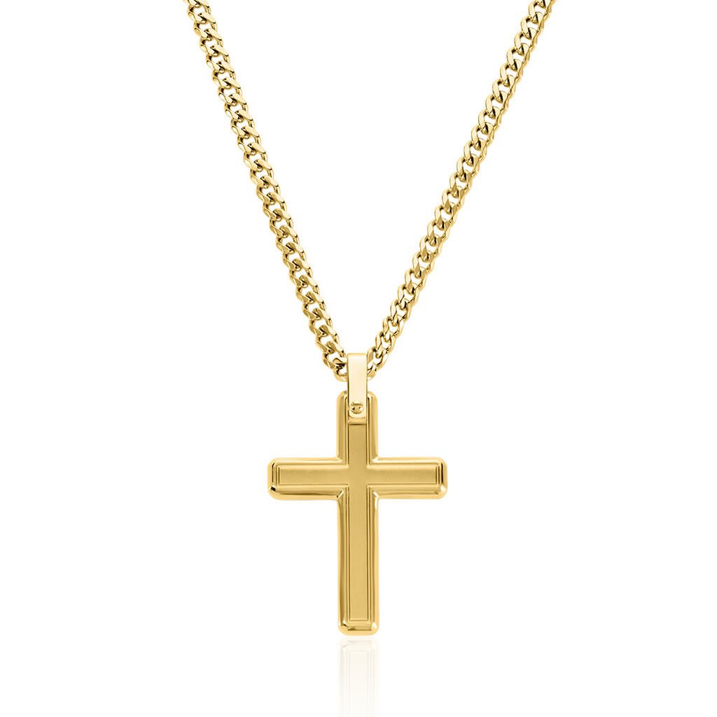 🦚 KAEL Herren Collier Edelstahl vergoldet Religiöses Kreuz B 3,5 mm, Collier ohne Stein