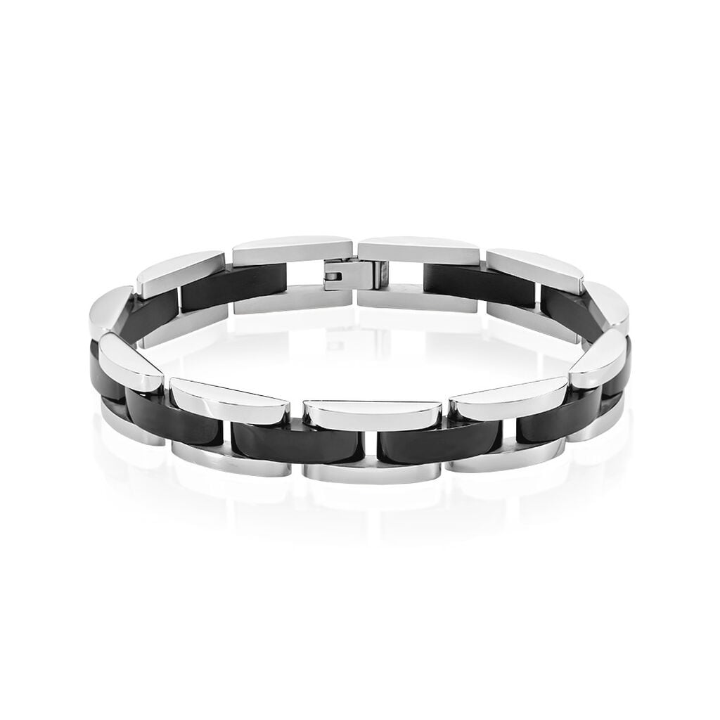 🦚 EGON Herren Armband Edelstahl Bicolor Silber/Schwarz B 10,8 mm, Armband ohne Stein