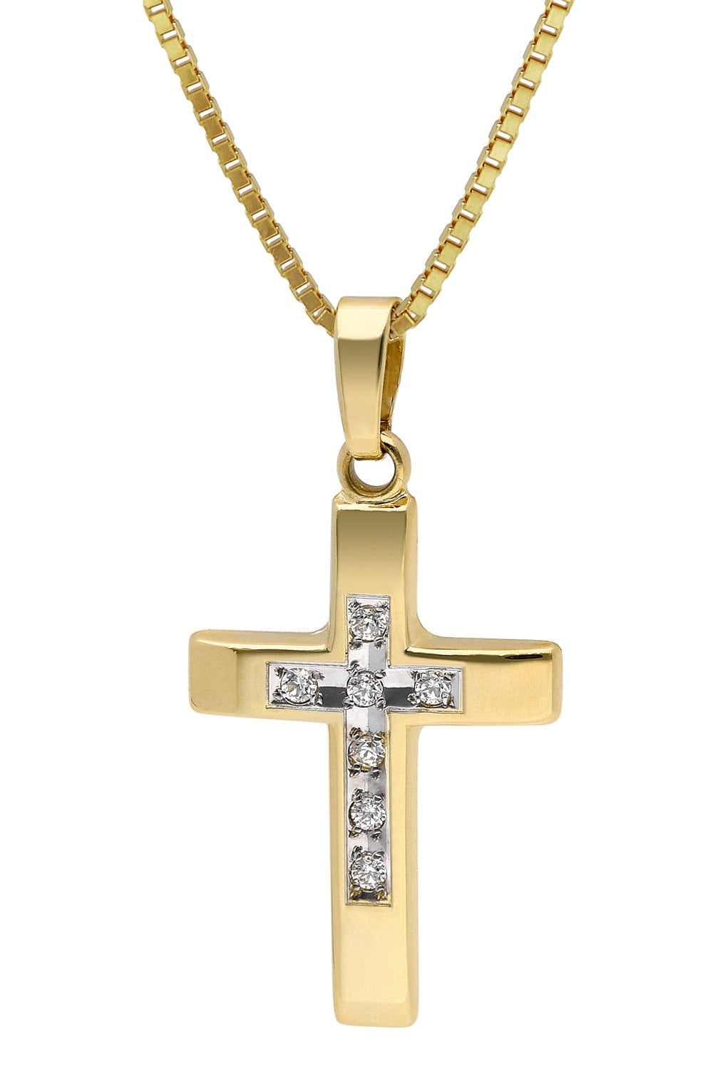 trendor 15530 Kreuz 585 Gold 14K mit Zirkonia an vergoldeter Silberkette