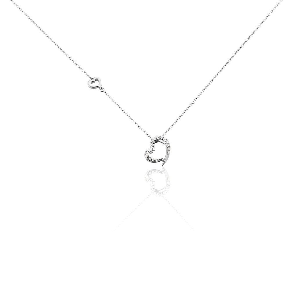 🦚 Herz LOUISE Damen Collier Weißgold 375 (9 Karat) Diamant Weiß 0,04 ct Herz, Collier mit Stein
