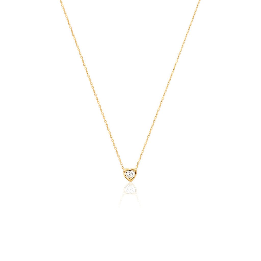 🦚 KAMILA Damen Collier Gold 375 (9 Karat) Synthetischer Diamant Weiß 0,1 ct Herz, Collier mit Stein