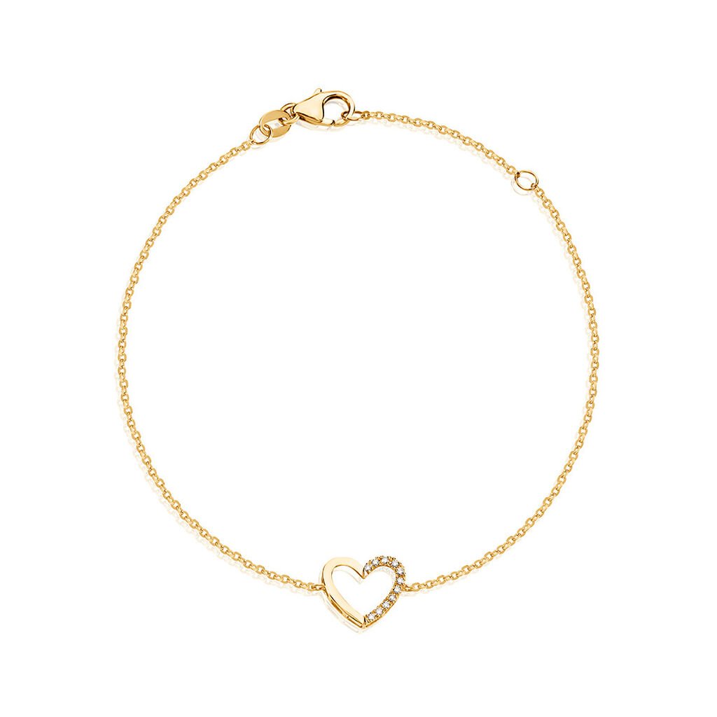 🦚 SORELLE Damen Armband Gold 585 (14 Karat) Diamant Weiß 0,04 ct Herz, Armband mit Stein