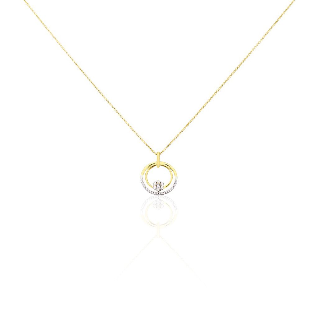 🦚 SIMA Damen Collier Gold 375 (9 Karat) Zirkonia Weiß Kreis, Collier mit Stein