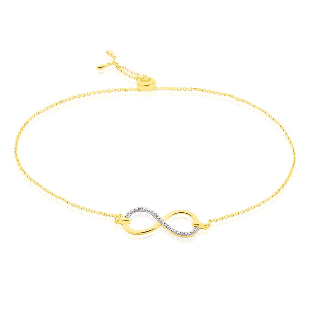🦚 INFINO Damen Armband Gold 375 (9 Karat) Diamant Weiß 0,01 ct Unendlichkeit, Armband mit Stein