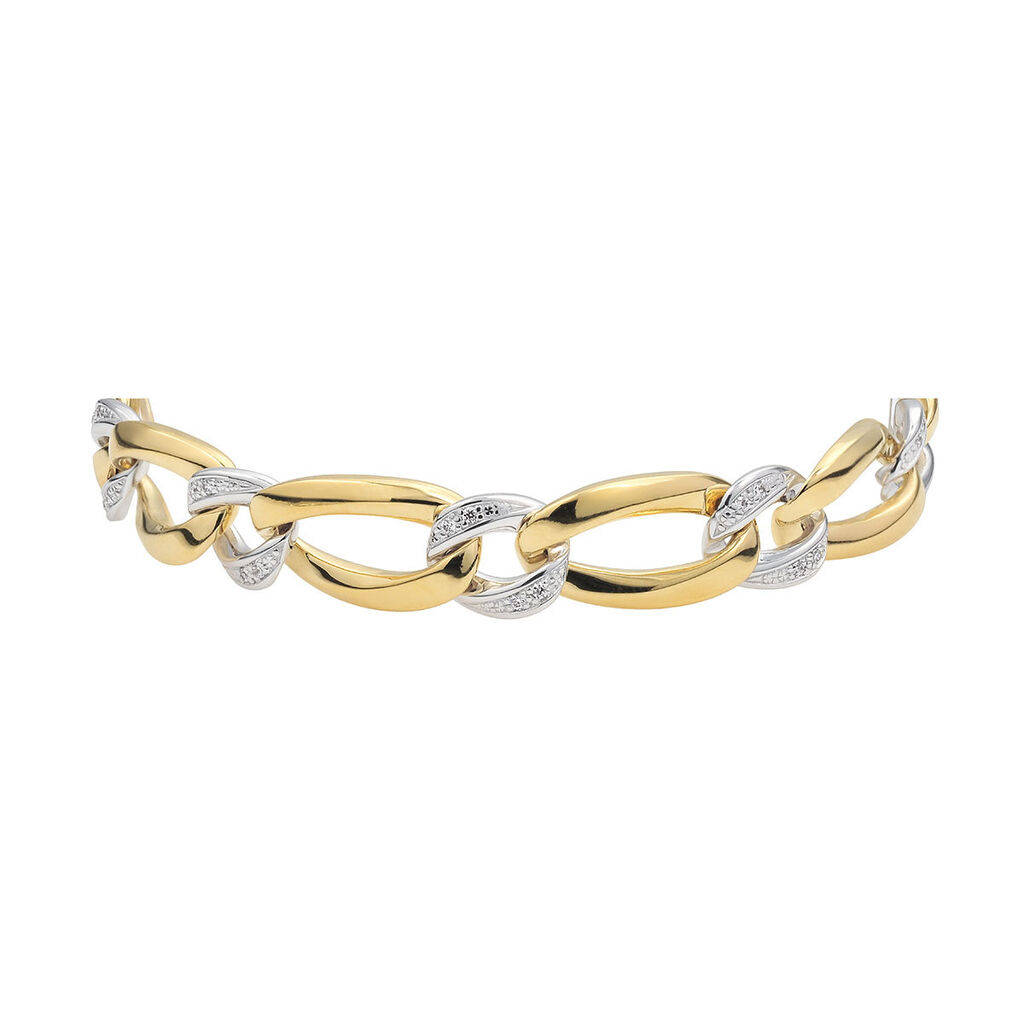 🦚 RICKY Damen Armband Vergoldet Bicolor Zirkonia Weiß, Armband mit Stein