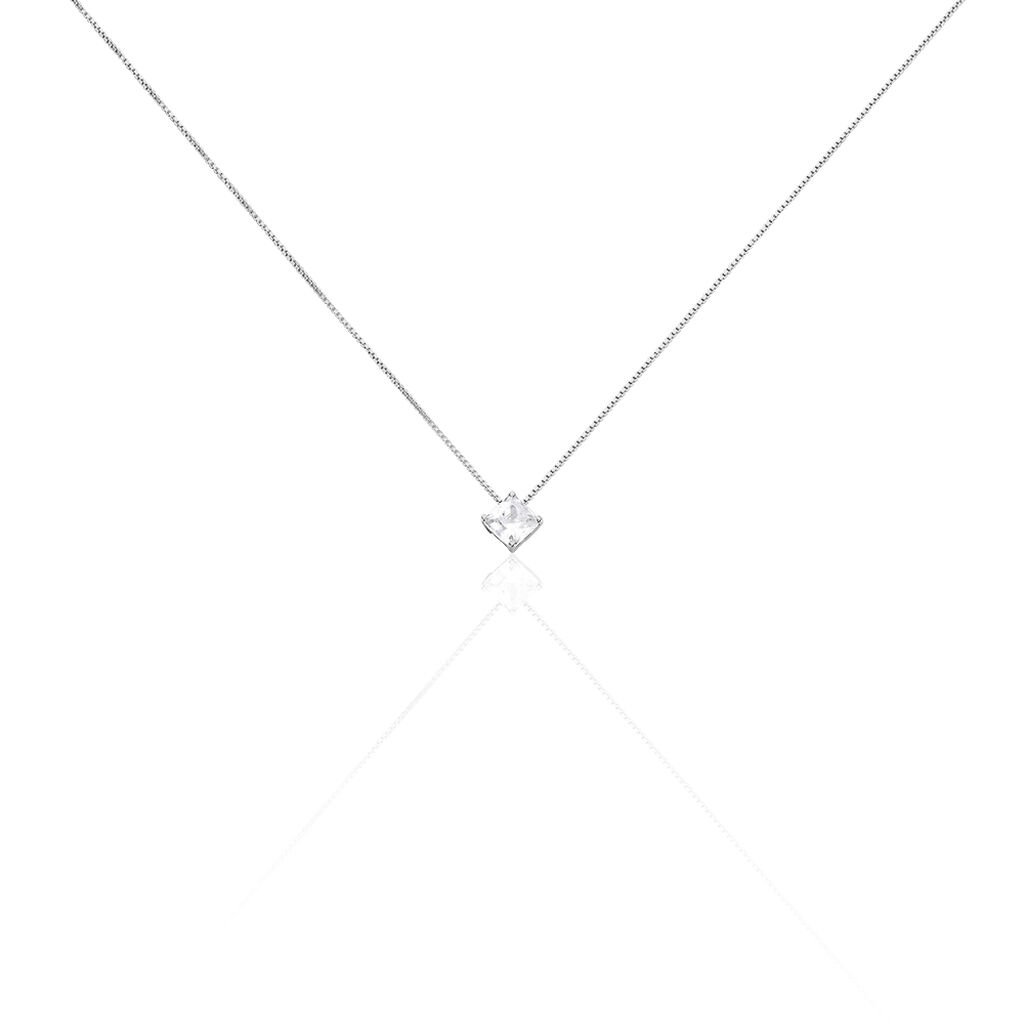 🦚 Damen Collier Silber 925 Zirkonia Weiß Viereck, Collier mit Stein