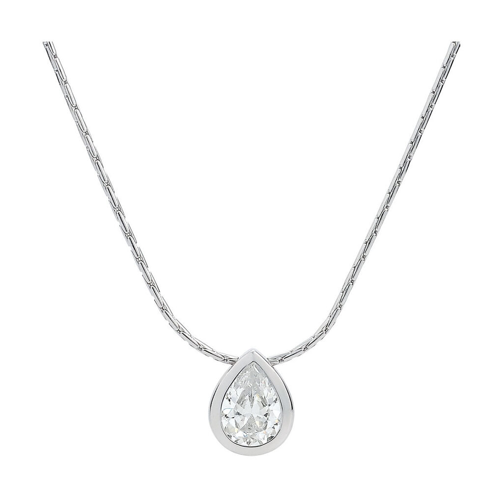 🦚 DELIANA Damen Collier Silber 925 Zirkonia Weiß 1,8 ct Tropfen, Collier mit Stein