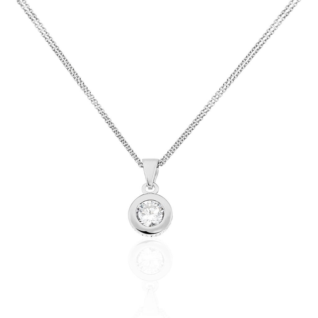 🦚 EVE 2 Damen Collier Silber 925 Zirkonia Weiß Kreis, Collier mit Stein