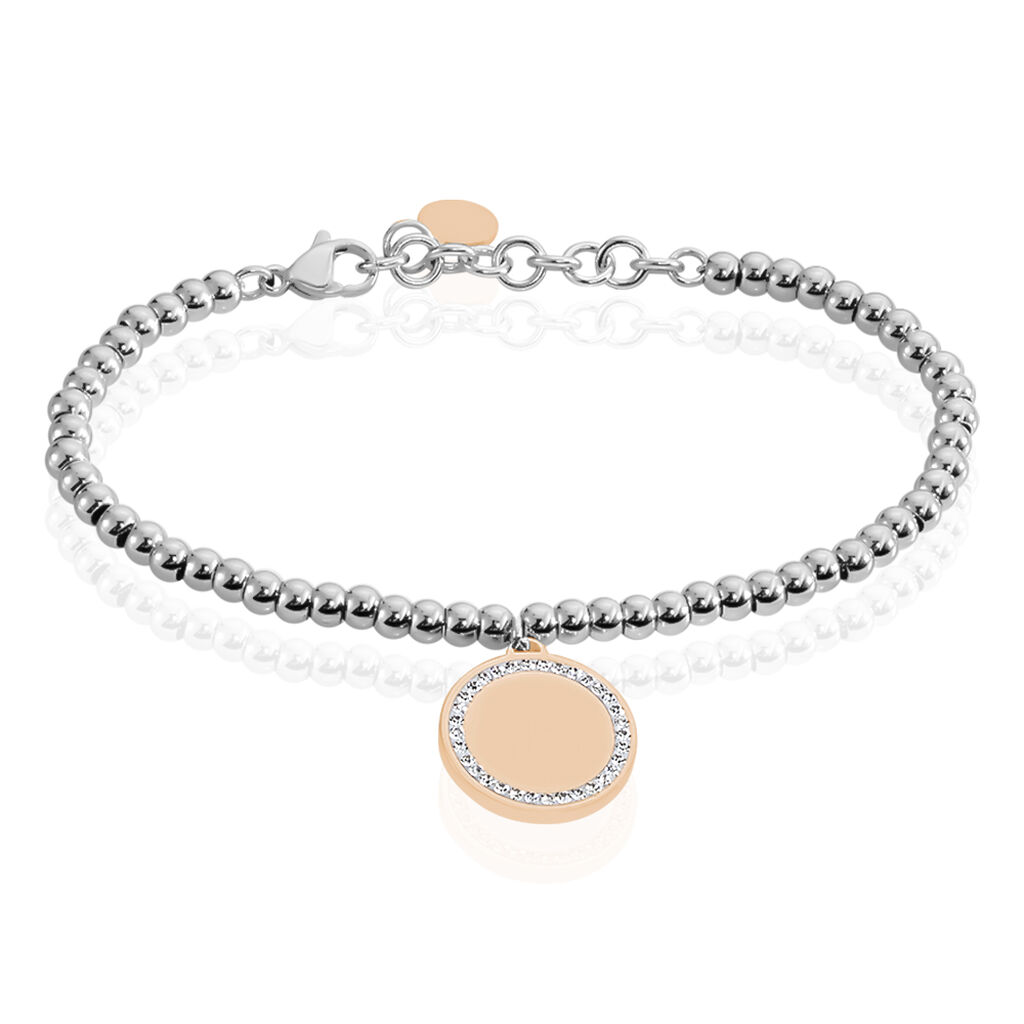 🦚 GODINA Damen Armband Edelstahl Bicolor Strass Weiß Kreis B 4 mm, Armband mit Stein