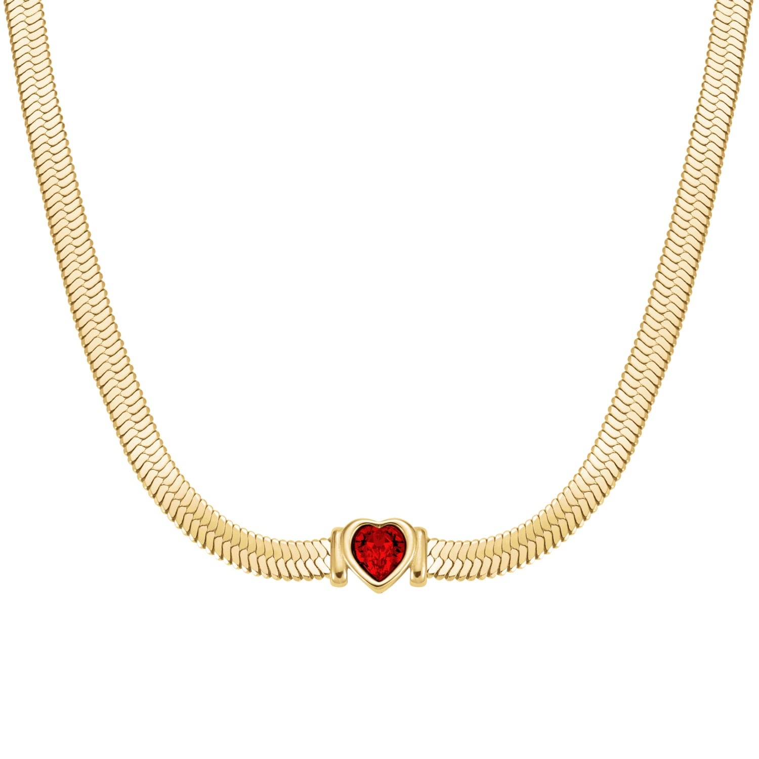 Rosefield JNSRG-J1004 Damen-Kette Snake Heart Choker Goldfarben Roter Kristall